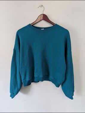GAP Teal Cropped Cotton Blend Pullover Crewneck Sweatshirt Size Medium